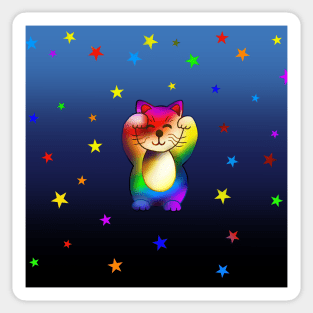 Cute rainbow lucky cat with stars Sticker